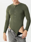 Mens Solid Half Button Long Sleeve Bodysuit SKUK36419