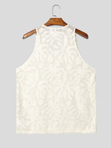Men's Avant-Garde Semi-Sheer Burnout Botanical Pattern Tank SKUL76465