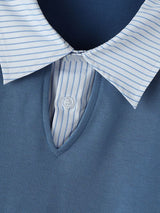 Men's Casual College Preppy Striped Fake Two Piece Short Sleeve Shirt SKUL67312