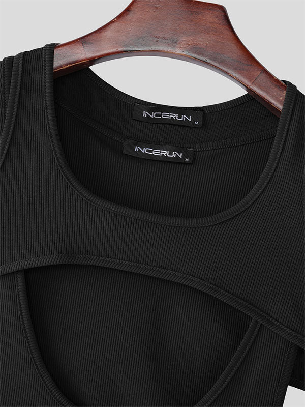 Men's Solid Color Cut Slim Fit Bodysuit SKUL21040