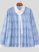 Men's 3D Floral Decoration Striped Long Sleeve Shirt SKUL48017