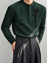 [Pre-order] Men's Smart Chic Art Exhibition 3D Rose Flower Ribbed Velvet Stand Collar Shirt SKUL89271