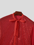 Mens Sequined Mesh Patchwork Tie Neck Shirt SKUK48027