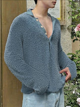 Men's Solid Color Textured Lapel Long Sleeve Shirt SKUL52568