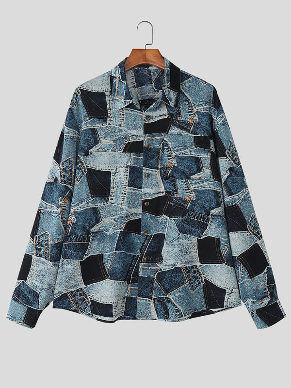 Men's Color Block Print Long Sleeve Shirt SKUL30311