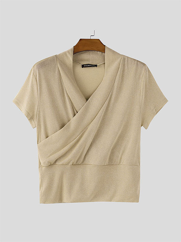 Men's Glitter V Neck Short Sleeve T-Shirt SKUL20268