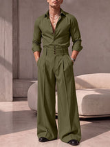 Men's Retro Quiet Luxury Multi Button Cummerbund Waist Pleated Two Pieces Outfit SKUL82400