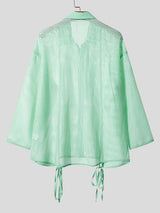 Men's Ribbon Patchwork Hollow Mesh Long Sleeve Shirt SKUL46178