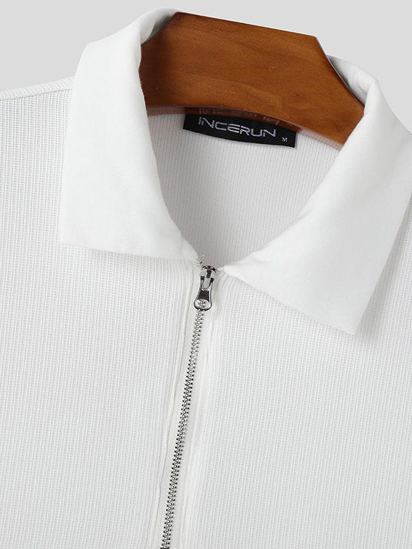 Mens Solid Color Half-Zip Short Sleeve Shirt SKUL02399