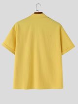 Men's Avant-Garde Draped Wrap Front Cuban Collar Shirt SKUL63693