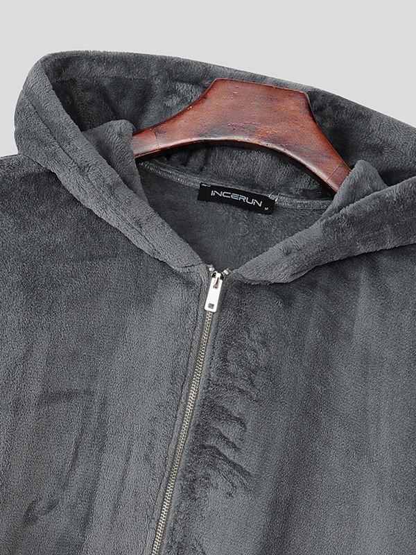 Men's Faux Fleece Loose Long Sleeve Zip-Up Hoodie SKUL37706