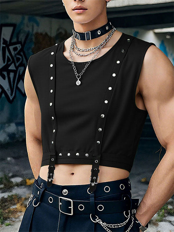 Men's Metal Buckle Patchwork Cropped Casual Tank SKUL22735