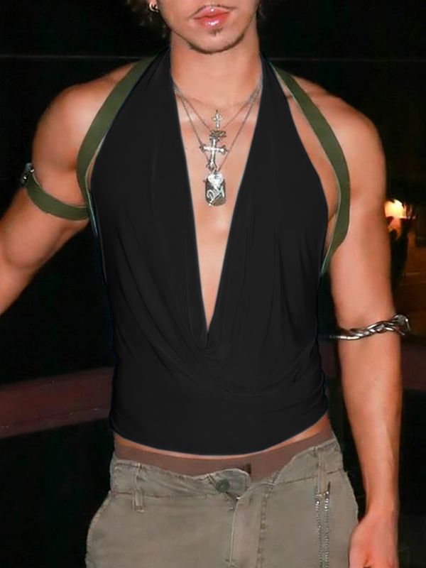 Men's Solid Color Deep V Neck Cropped Tank SKUL54061