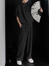 Men's Solid Draped Collar Casual Two Pieces Outfit SKUL33012