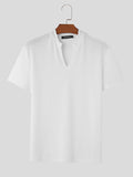 Mens Solid V-Neck Knit Short Sleeve T-Shirt SKUK40546