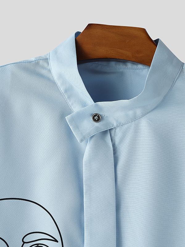 Men's Asymmetric Placket Abstract Print Long Sleeve Shirt SKUL50042