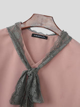 Men's Solid Color Lace Tie Short Sleeve Shirt SKUL56077