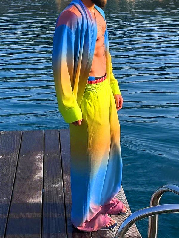 Men's Gradient Print Casual Two Pieces Outfit SKUL25102