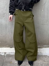 Men's Avant-Garde High Street Curved Flap Overlay Rivet Detail Baggy Floor Length Wide Leg Pant SKUL81732