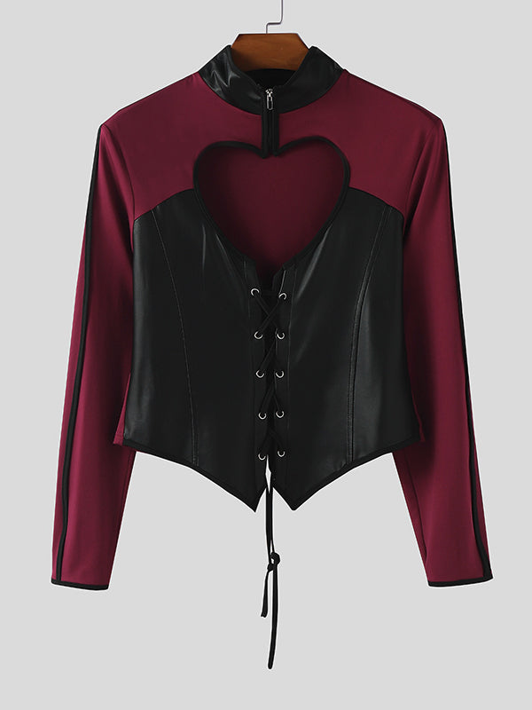 Men's Heart Cutout Knit Colorblock Long Sleeve T-Shirt SKUL30333