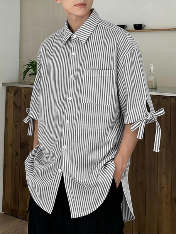 Men's Bow Tie Stripe Half Sleeve Shirt SKUL41034