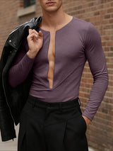 Men's Cutout V Neck Long Sleeve T-shirt SKUL45196