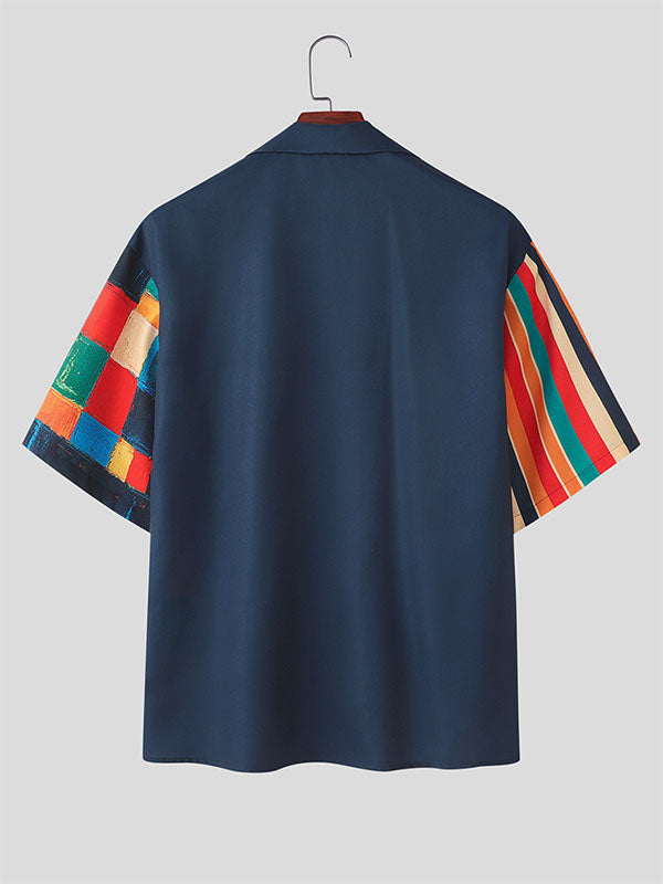 Mens Geometric Colorblock Print Short Sleeve Shirt SKUL12894