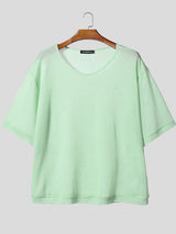 Men's Solid Color Textured Semi Sheer Short Sleeve T-shirt SKUL54745