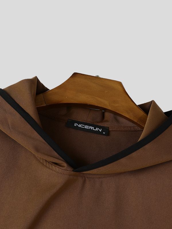 Men's Urban Casual Early Autumn Weekend Trip Solid Color Elastic Waist Two Pieces Outfit SKUL84615