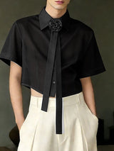 Men's 3D Rosette & Floating Ribbons Sheer Organza Cropped Shirt SKUL55379