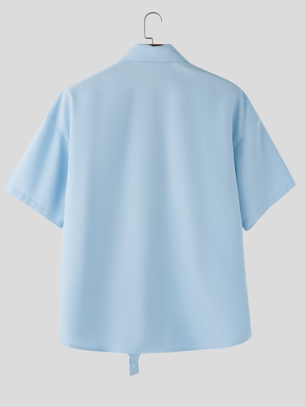 Men's 3D Floral Embellished Tie Design Short Sleeve Shirt SKUL45368