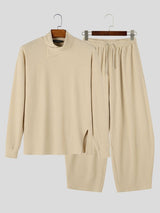 Men's Zen Minimalist Art Exhibition Asymmetric Wrap Neck Ribbed Two Pieces Outfit SKUL85948