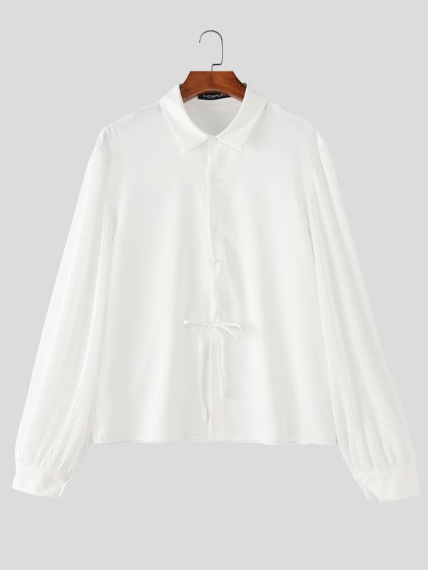 Men's Drawstring Design Textured Patchwork Long Sleeve Shirt SKUL54666