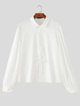 Men's Drawstring Design Textured Patchwork Long Sleeve Shirt SKUL54666