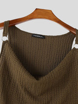 Men's Avant-Garde Double Metal Rings Cowl Neck Textured Crinkled Tank SKUL72415