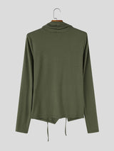 Men's Avant-Garde High Street Draped Cowl Neck Hanging Drawstring Asymmetrical Pointed Hem Long Sleeve T-shirt SKUL83998