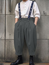 Men's Vintage British Star Printed Double-Button Wide High-Waistband Overall SKUL63185
