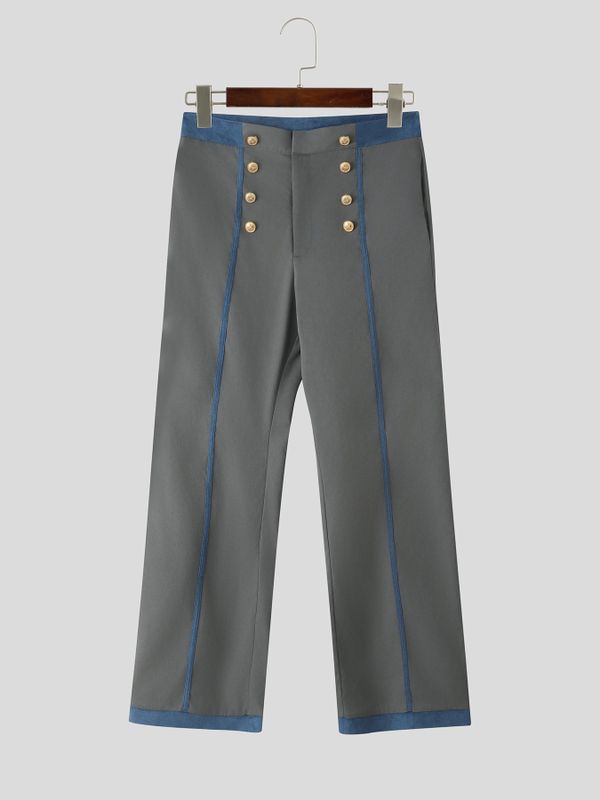 Men's Avant-Garde Victorian Double-Breasted High-Waist Contrast Tailored Pant SKUL77991