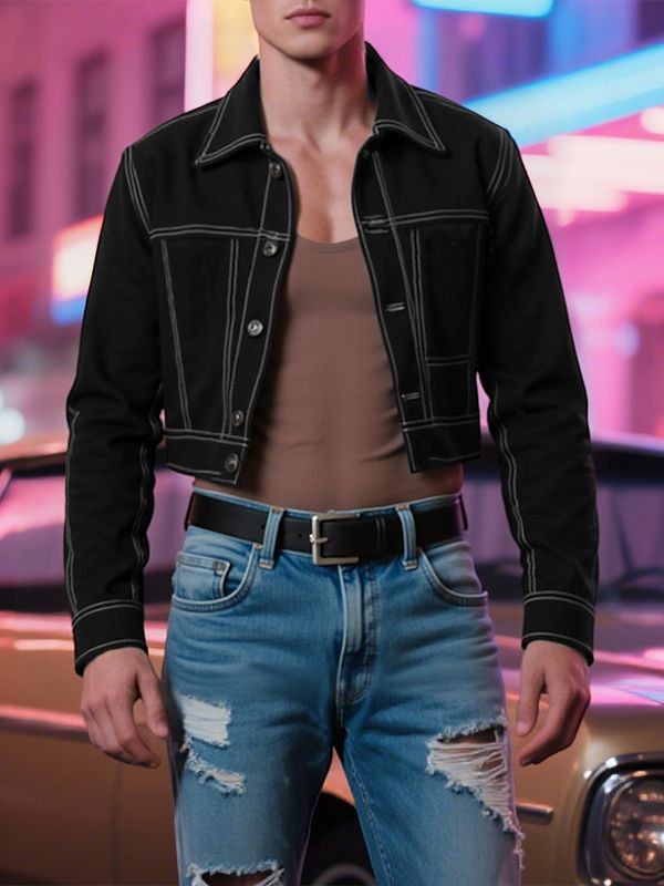 Men's Contrast Cropped Long Sleeve Blazer SKUL30800