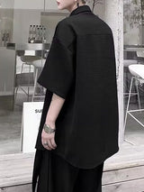 Men's Detachable Tie Textured Half Sleeve Shirt SKUL38896