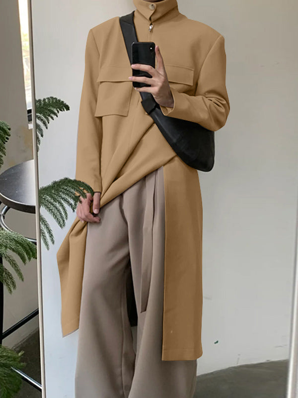 Mens Solid Color Modern Minimalist Trench Jacket SKUK77368