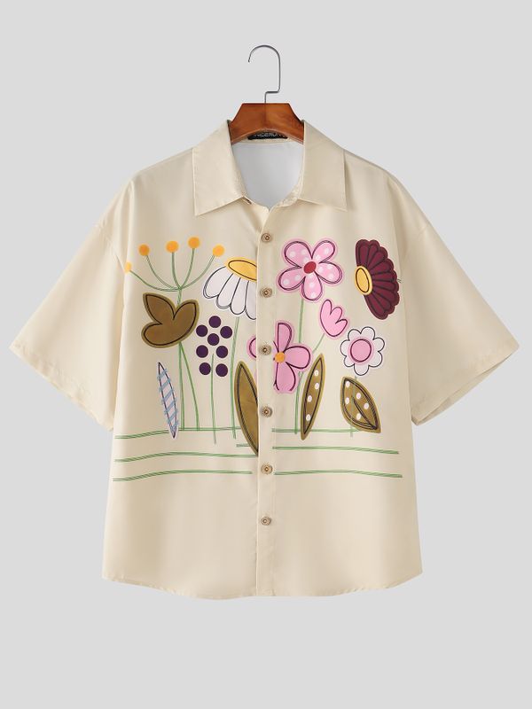 Men's Y2K Dopamine Floral Print Short Sleeve Shirt SKUL77999