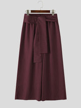 Men's Avant-Garde Asymmetric Wrapped Tie-Waist Pinstripe Oversized Wide-Leg Baggy Pant SKUL70237