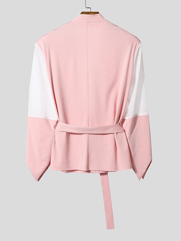 Men's Sheer Mesh Patchwork Casual Long Sleeve Blazer SKUL50128