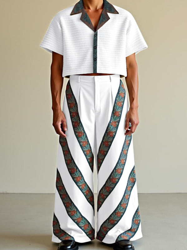 Men's Floral Print Colorblock Two Pieces Outfit SKUL15181