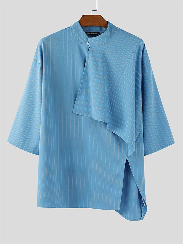 Men's Irregular Stripe 3/4 Length Sleeve Shirt SKUL28479