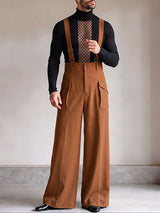 Men's Avant-Garde Runway Adjustable Suspender Strap Cargo Flap Pocket High Waist Pant SKUL80468