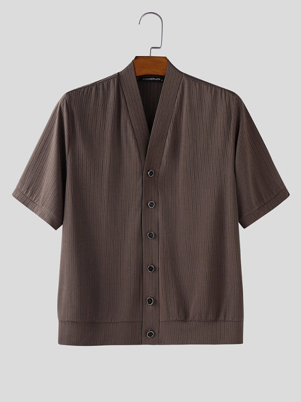 Men's Solid Texture Short Sleeve Cardigan SKUL24747