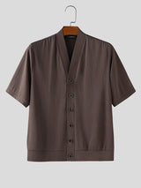 Men's Solid Texture Short Sleeve Cardigan SKUL24747