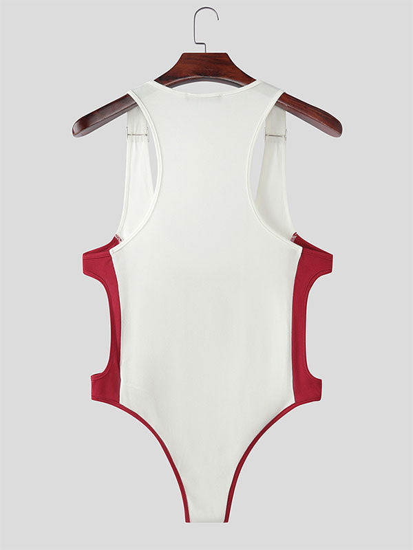 Men's Number Print Knit Side Hollow Bodysuit SKUL16806